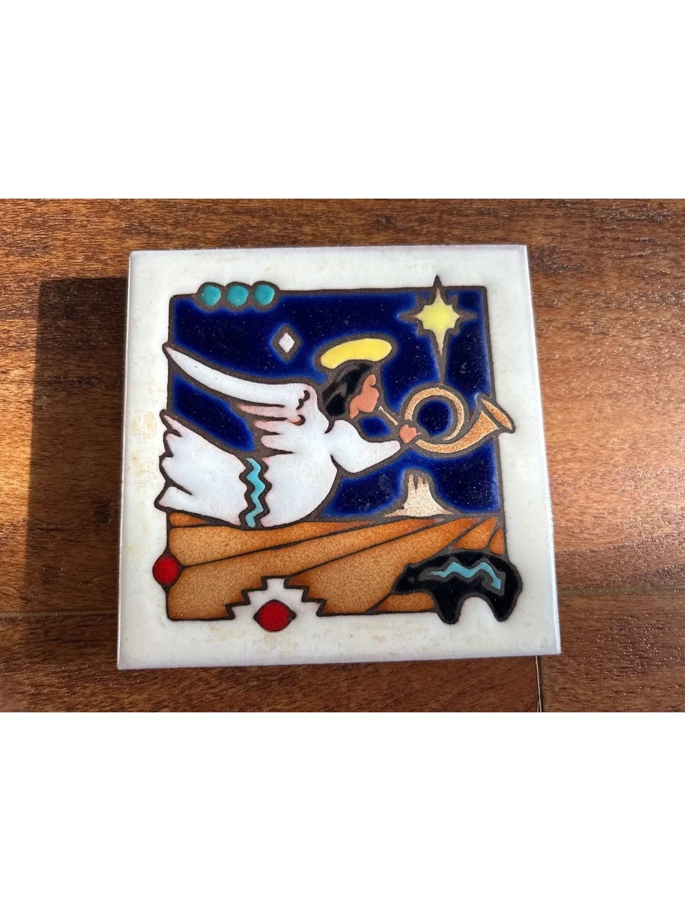 Masterworks Handcrafted Ceramic Tile Trivet/Coaster with Angel Design